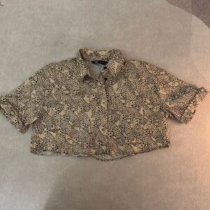 Zara Beige and Black Animal Print Shirt